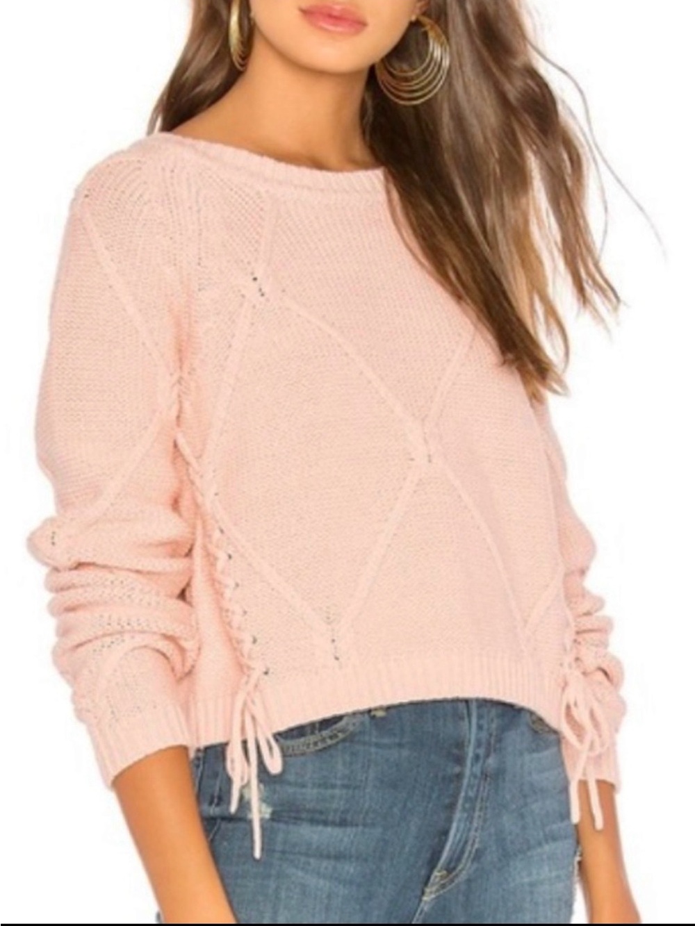 Tularosa Pink Lace Up Bow Cropped Knit Sweater Pullover Revolve - Small